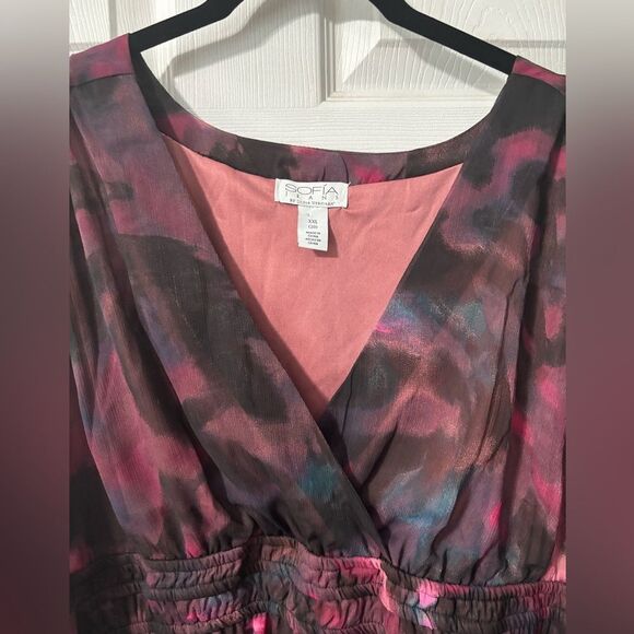 Sofia Vergara Empire Maxi Dress Plus Size XXLPlum Floral w/POCKETS Fully Lined - Picture 2 of 10